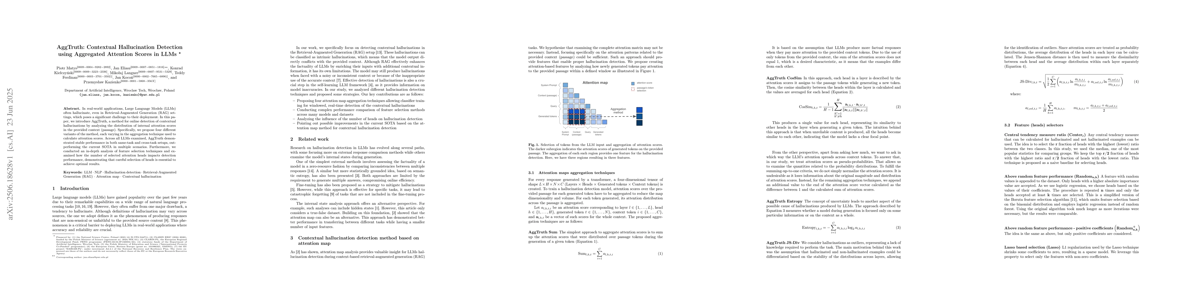Thumbnail for AggTruth: Contextual Hallucination Detection using Aggregated Attention
  Scores in LLMs