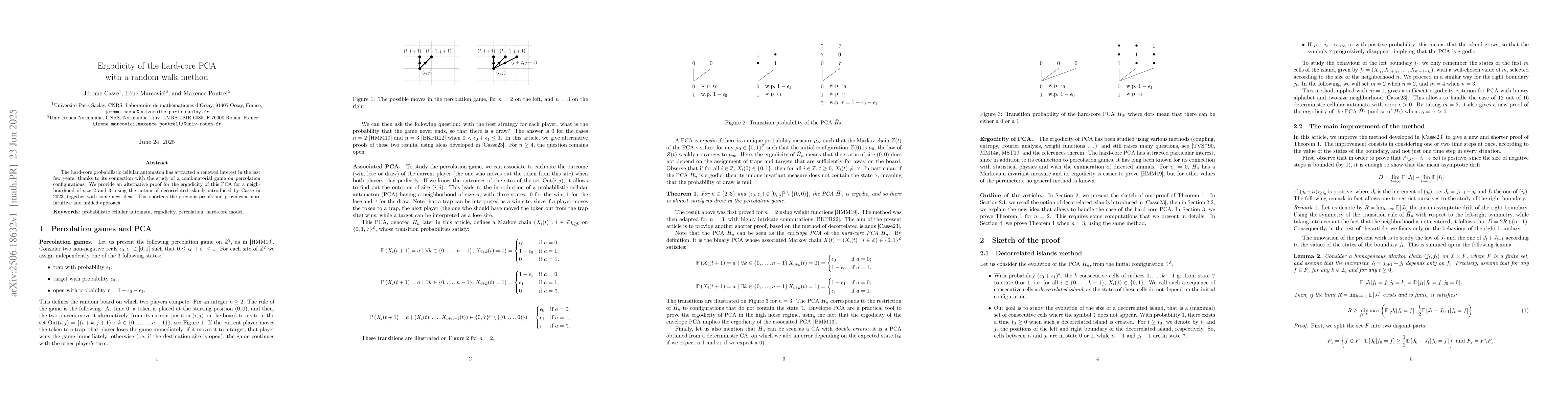 Thumbnail for Ergodicity of the hard-core PCA with a random walk method