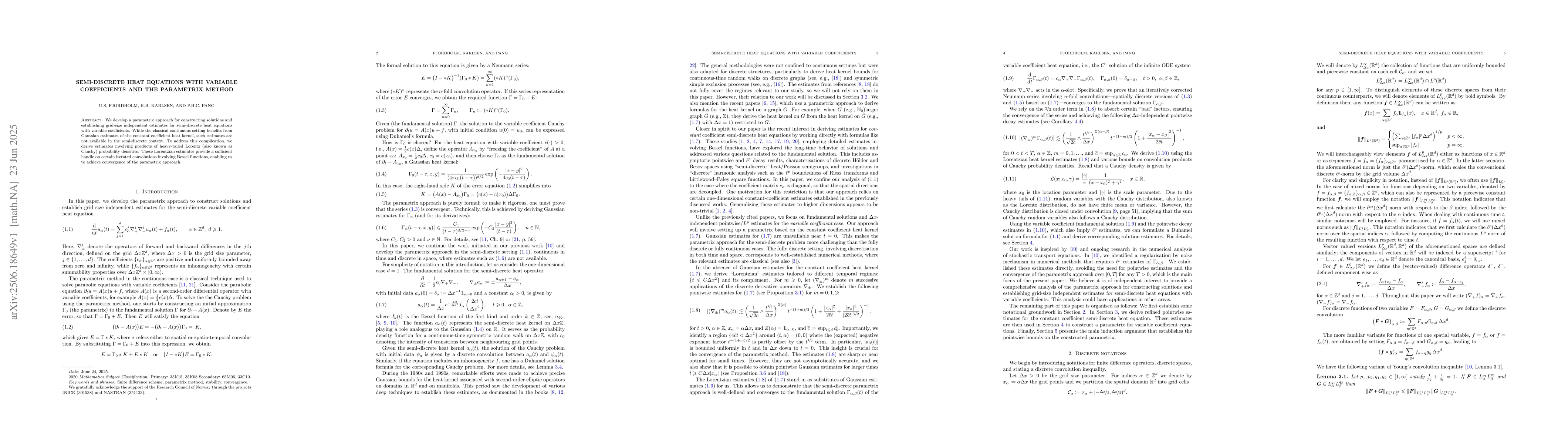 Thumbnail for Semi-discrete heat equations with variable coefficients and the
  parametrix method