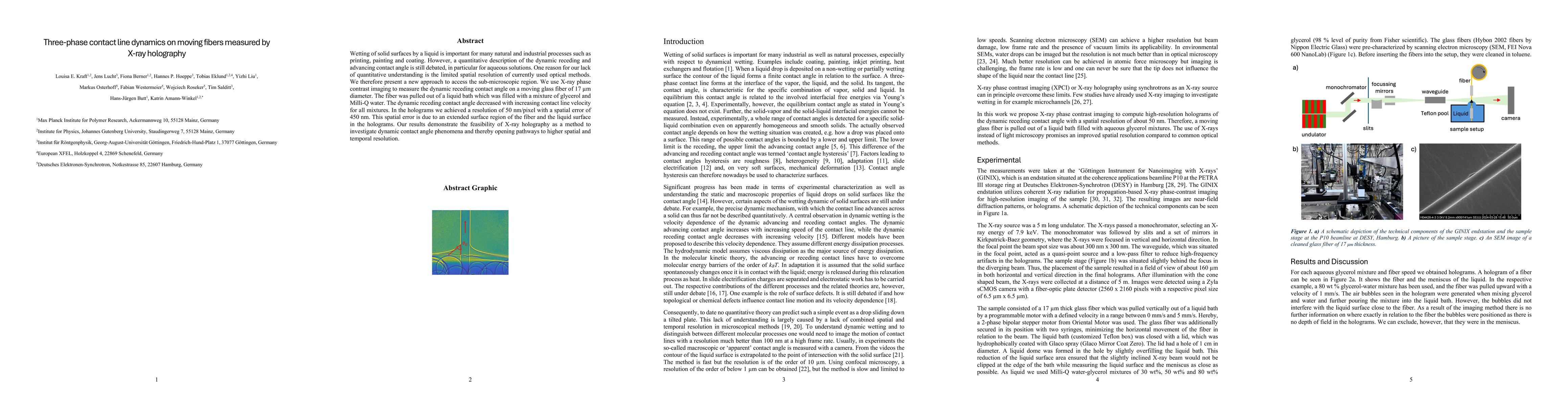 Thumbnail for Three-phase contact line dynamics on moving fibers measured by X-ray
  holography