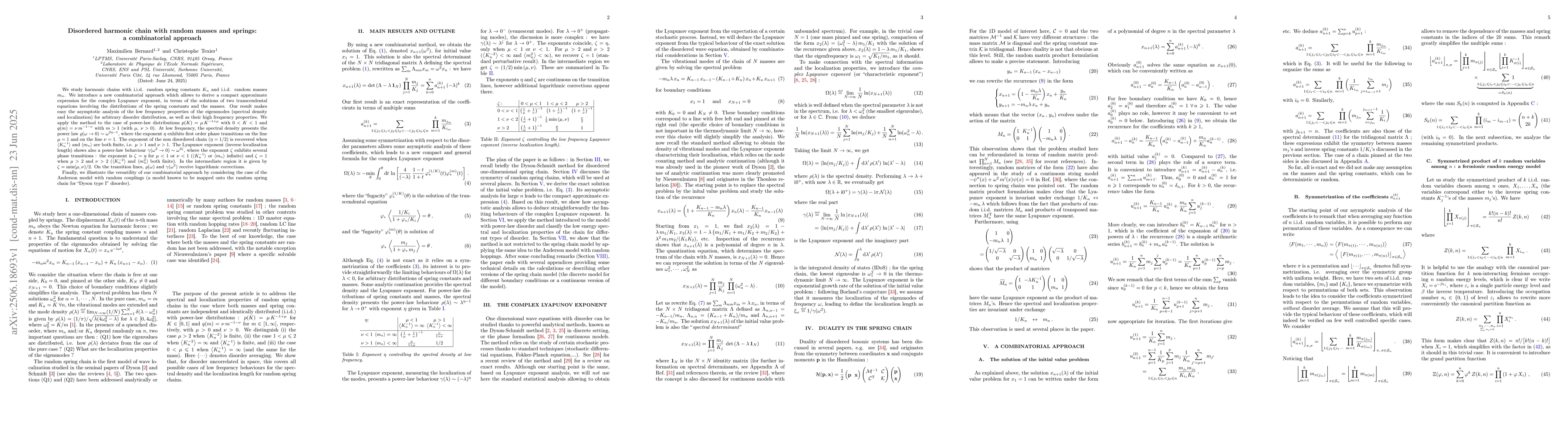 Thumbnail for Disordered harmonic chain with random masses and springs: a
  combinatorial approach