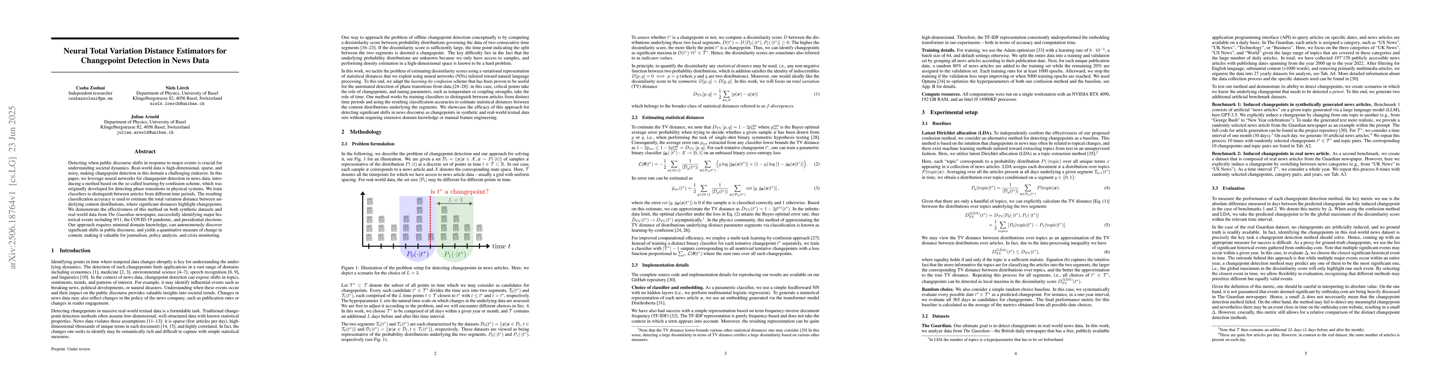 Thumbnail for Neural Total Variation Distance Estimators for Changepoint Detection in
  News Data
