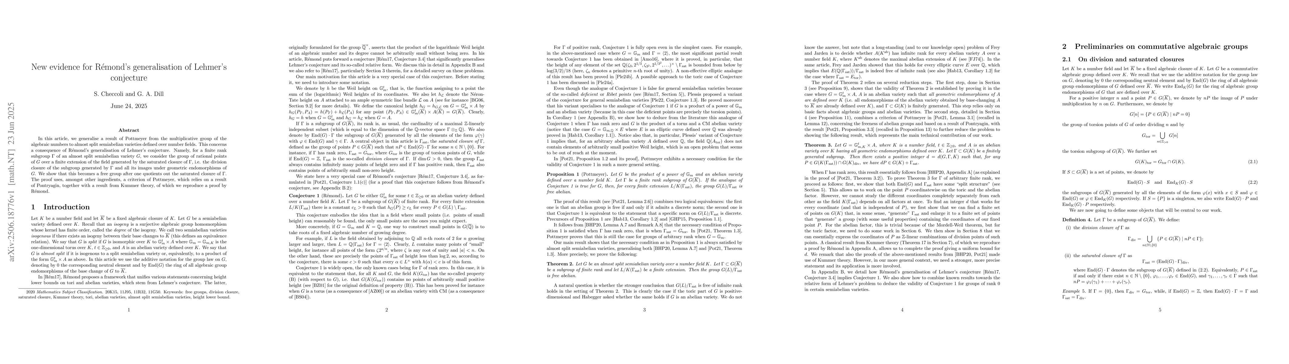 Thumbnail for New evidence for RĂŠmond's generalisation of Lehmer's conjecture