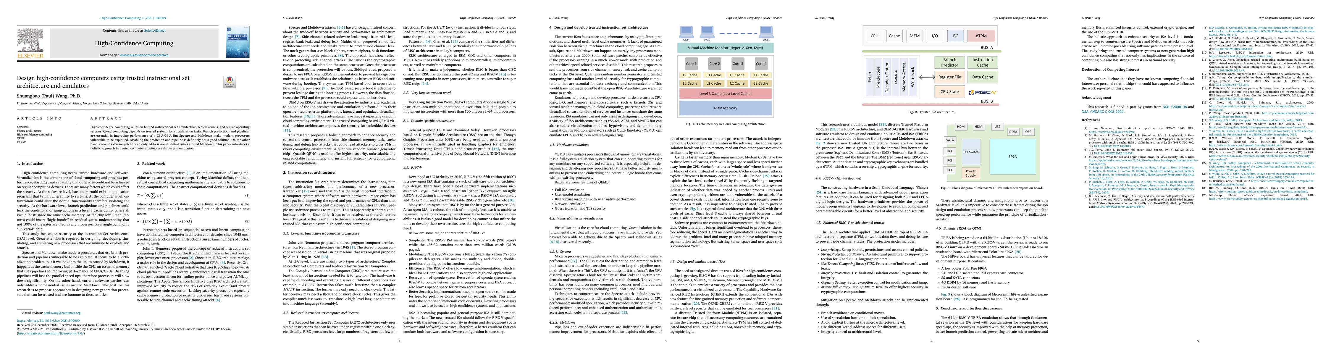 Thumbnail for Design high-confidence computers using trusted instructional set
  architecture and emulators