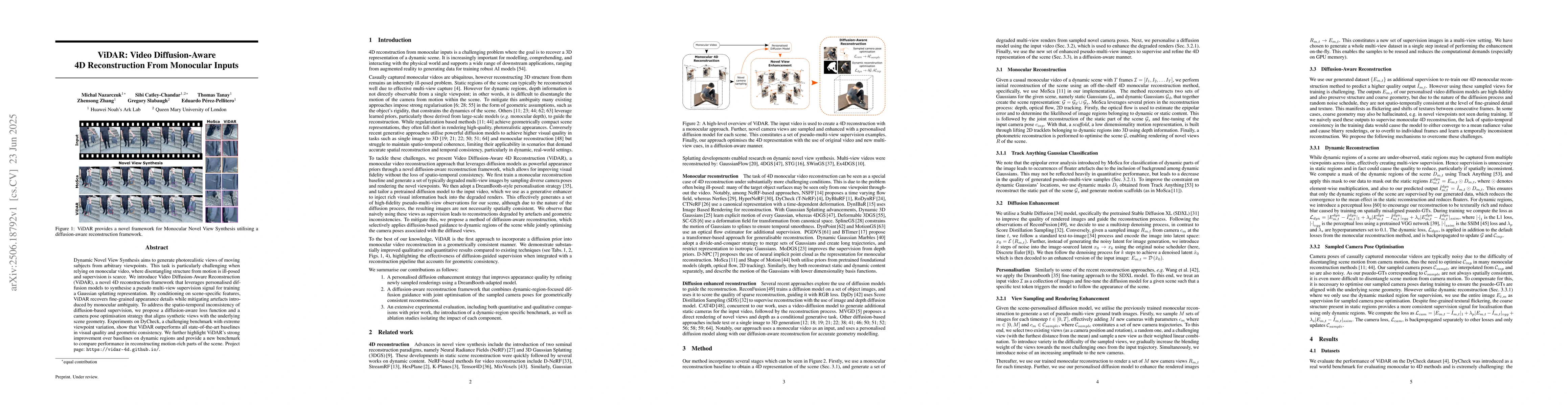 Thumbnail for ViDAR: Video Diffusion-Aware 4D Reconstruction From Monocular Inputs