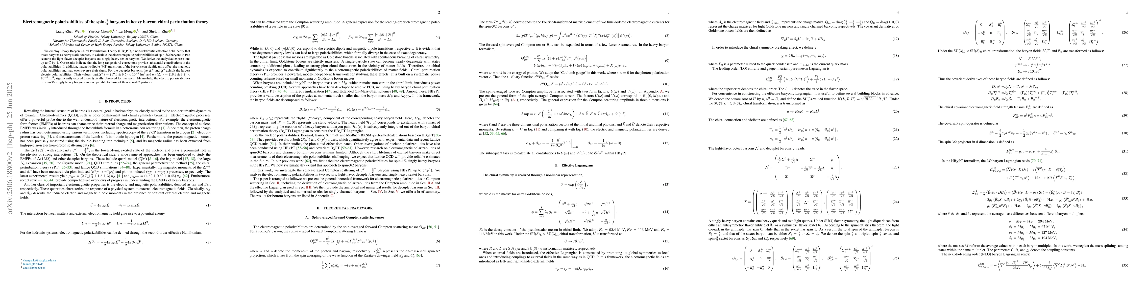 Thumbnail for Electromagnetic polarizabilities of the spin-$\frac{3}{2}$ baryons in
  heavy baryon chiral perturbation theory