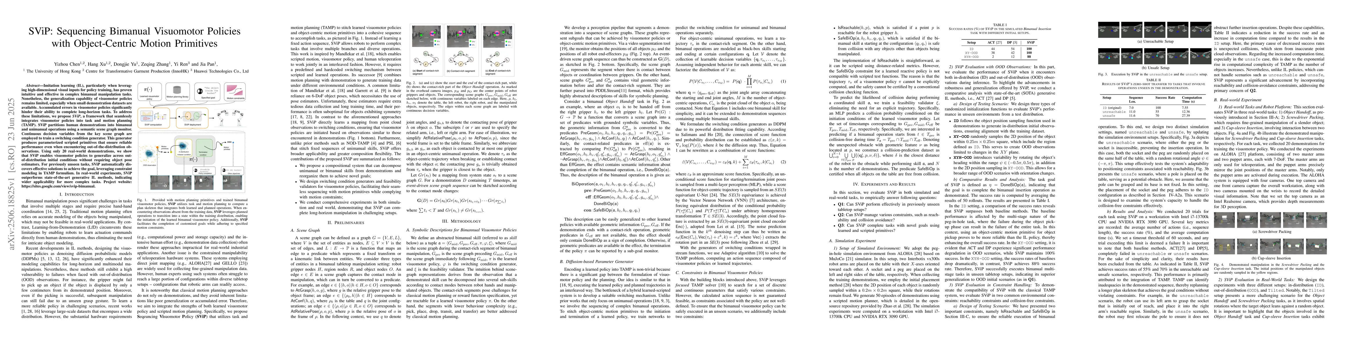 Thumbnail for SViP: Sequencing Bimanual Visuomotor Policies with Object-Centric Motion
  Primitives
