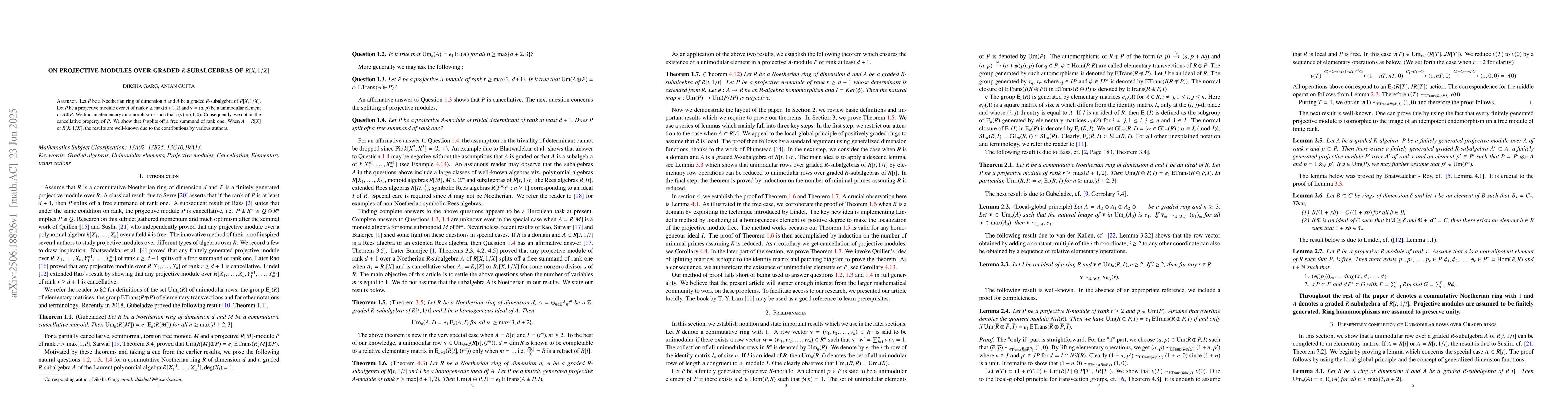Thumbnail for On Projective modules over graded $R$-subalgebras of $R[X,1/X]$