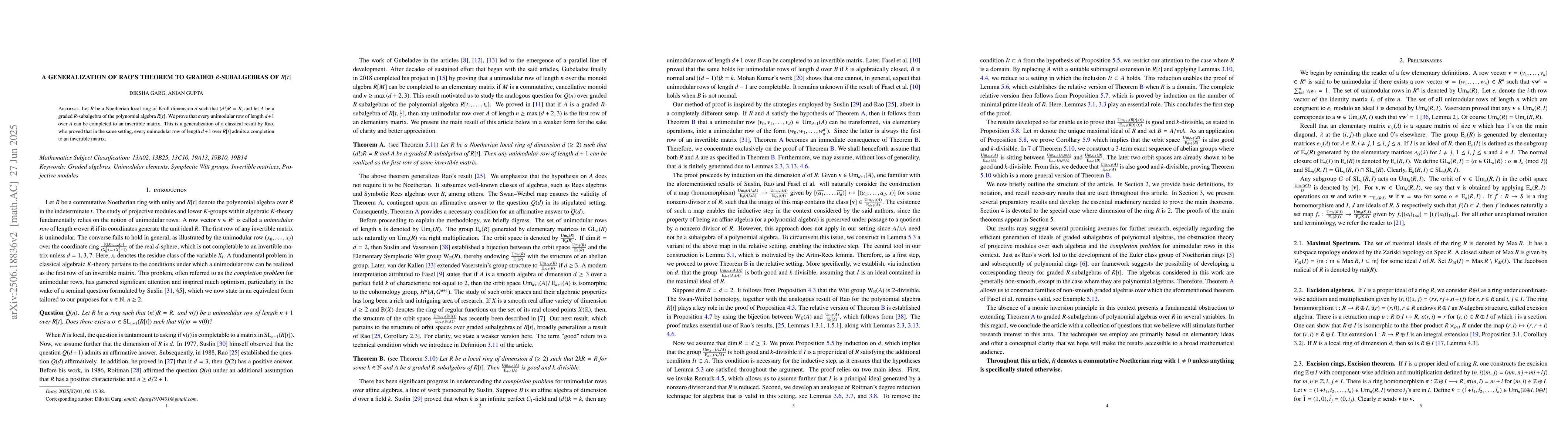 Thumbnail for A generalization of Rao's theorem to graded $R$-subalgebras of $R[t]$