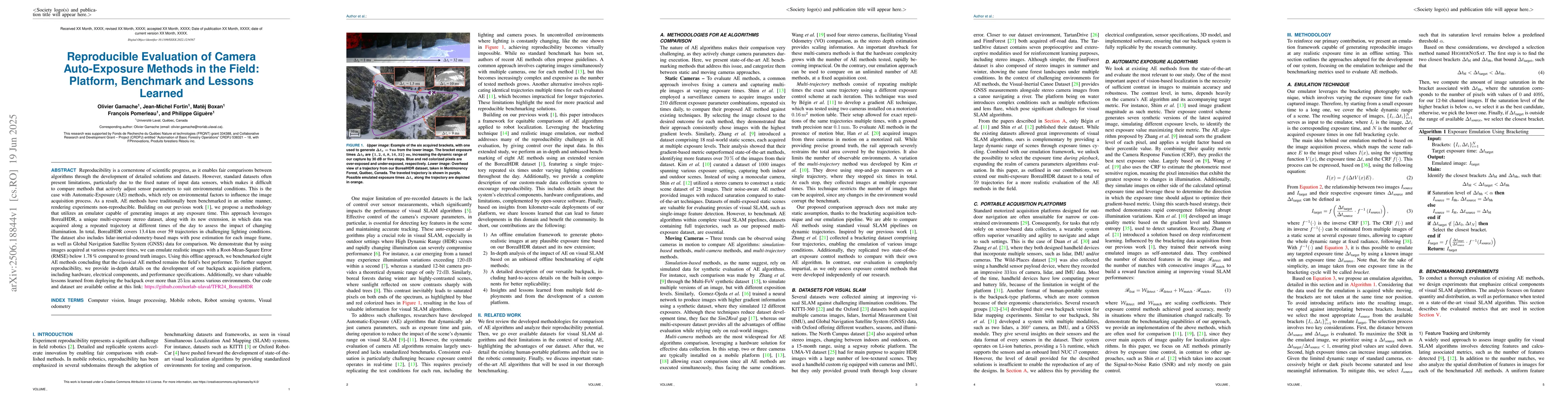 Thumbnail for Reproducible Evaluation of Camera Auto-Exposure Methods in the Field:
  Platform, Benchmark and Lessons Learned