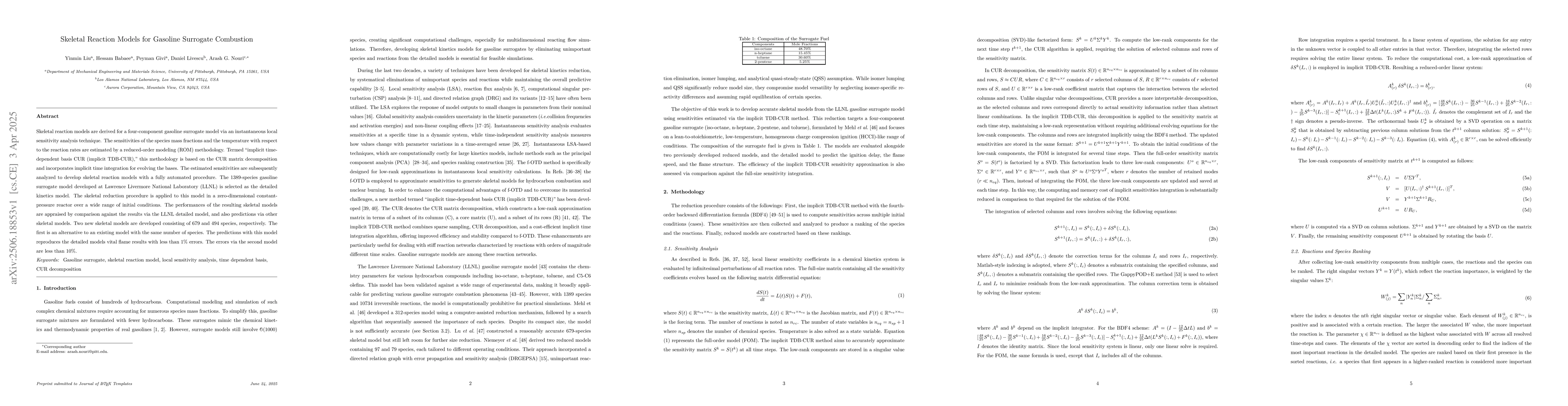 Thumbnail for Skeletal Reaction Models for Gasoline Surrogate Combustion