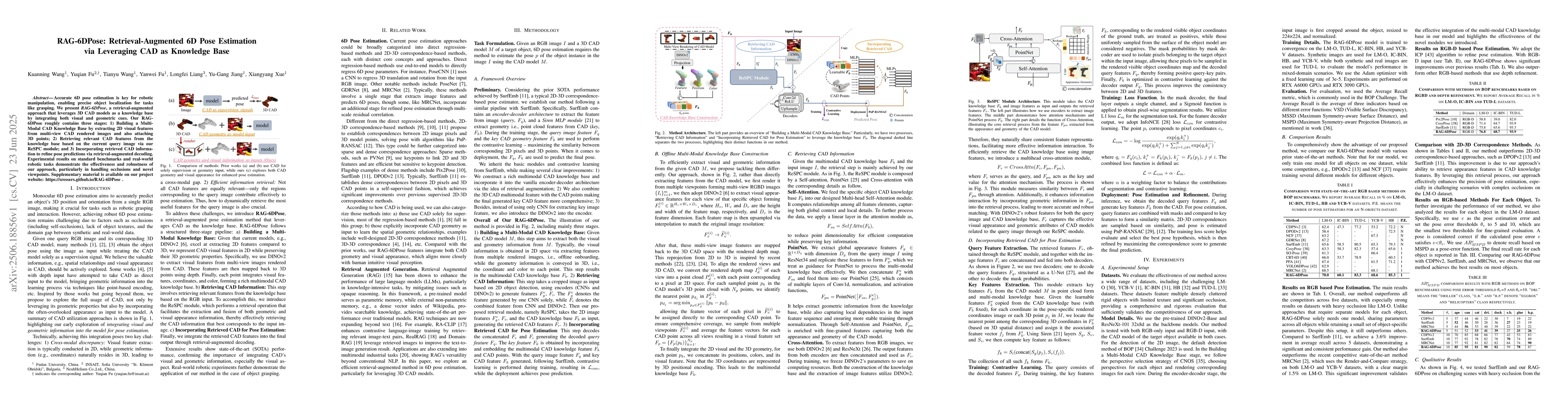 Thumbnail for RAG-6DPose: Retrieval-Augmented 6D Pose Estimation via Leveraging CAD as
  Knowledge Base