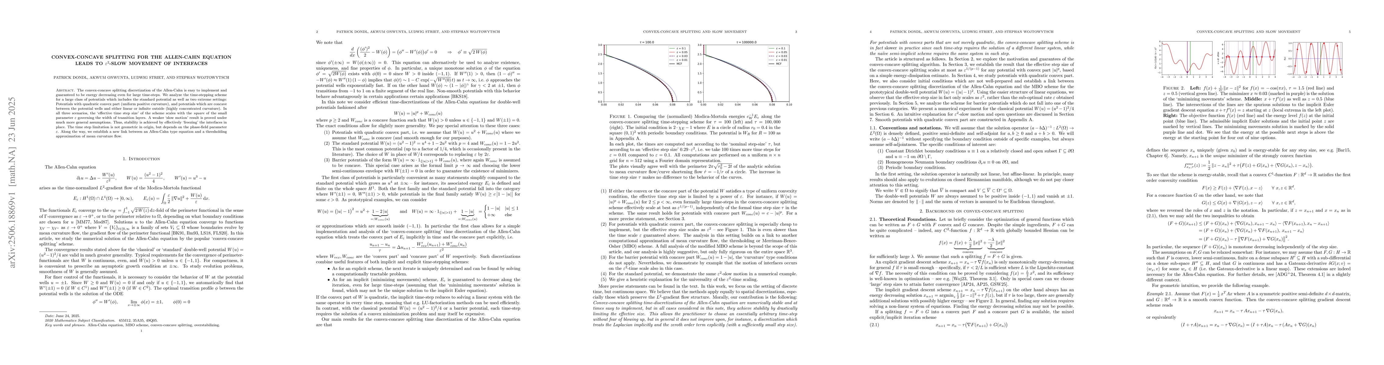 Thumbnail for Convex-concave splitting for the Allen-Cahn equation leads to
  $\varepsilon^2$-slow movement of interfaces