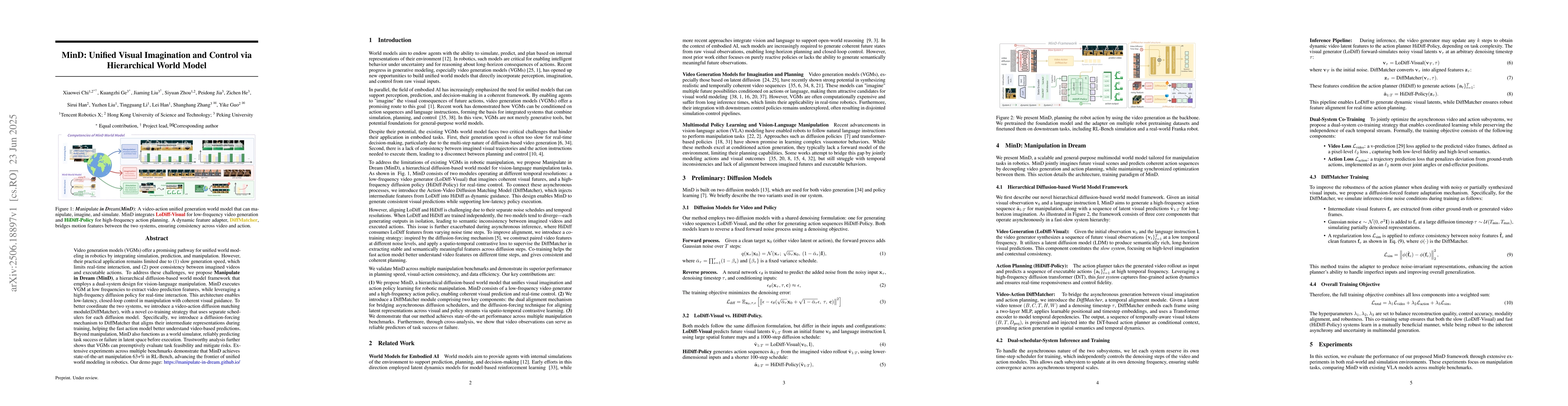 Thumbnail for MinD: Unified Visual Imagination and Control via Hierarchical World
  Models