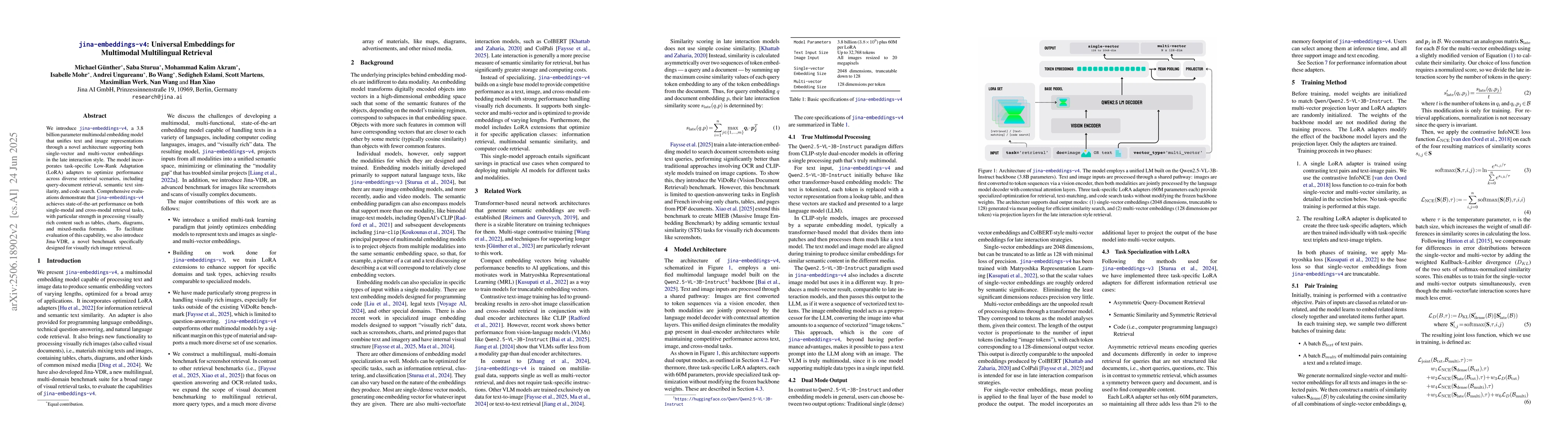 Thumbnail for jina-embeddings-v4: Universal Embeddings for Multimodal Multilingual
  Retrieval