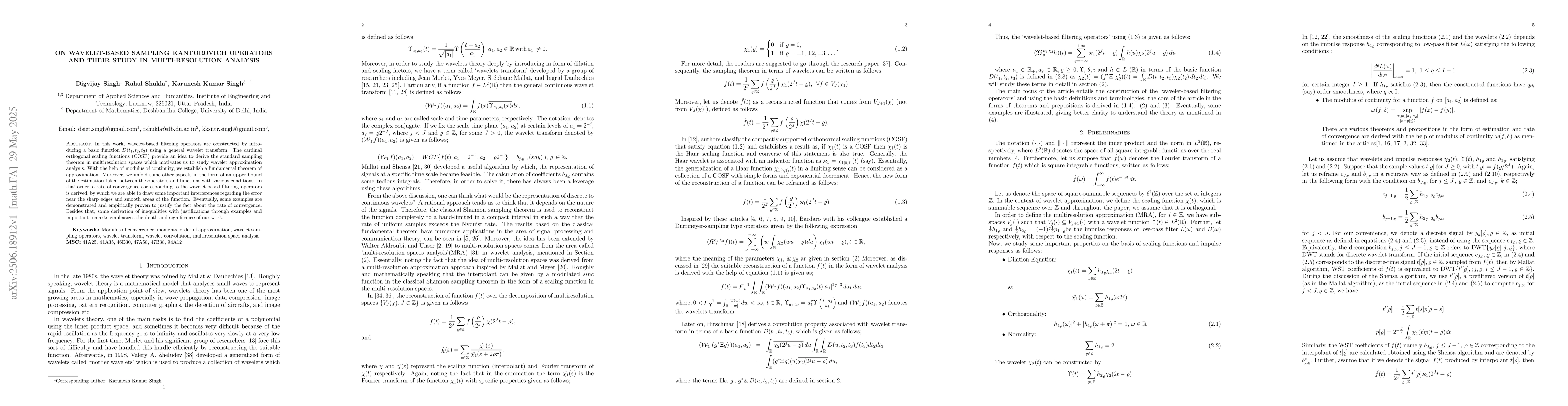 Thumbnail for On wavelet-based sampling Kantorovich operators and their study in
  multi-resolution analysis