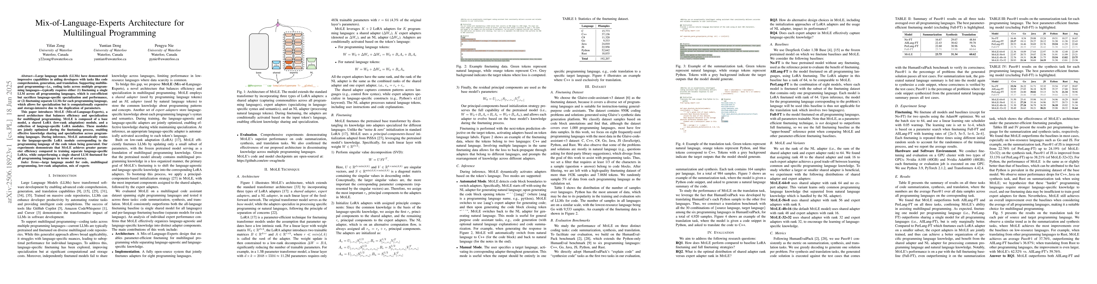 Thumbnail for Mix-of-Language-Experts Architecture for Multilingual Programming
