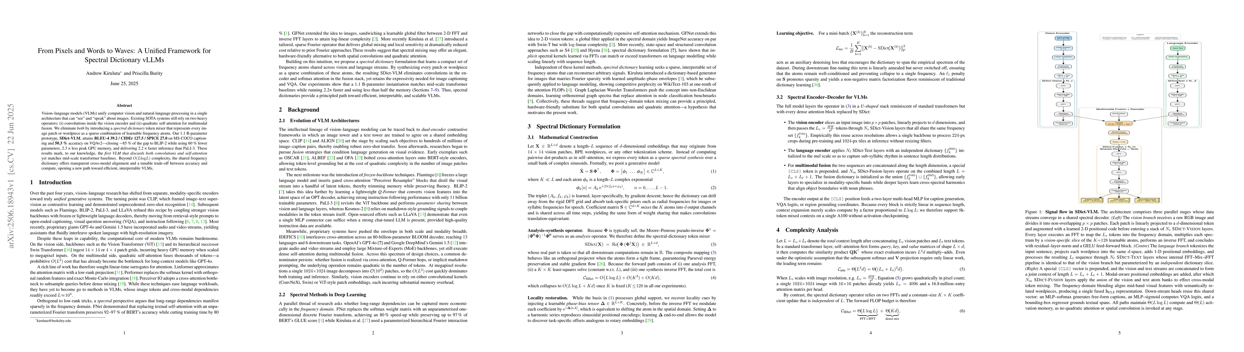 Thumbnail for From Pixels and Words to Waves: A Unified Framework for Spectral
  Dictionary vLLMs