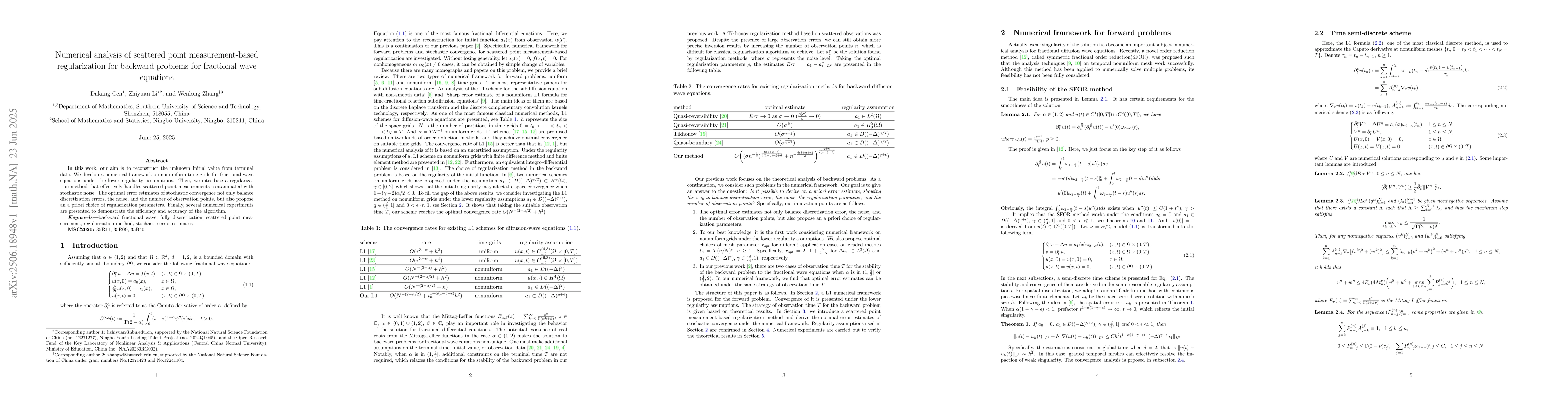 Thumbnail for Numerical analysis of scattered point measurement-based regularization
  for backward problems for fractional wave equations