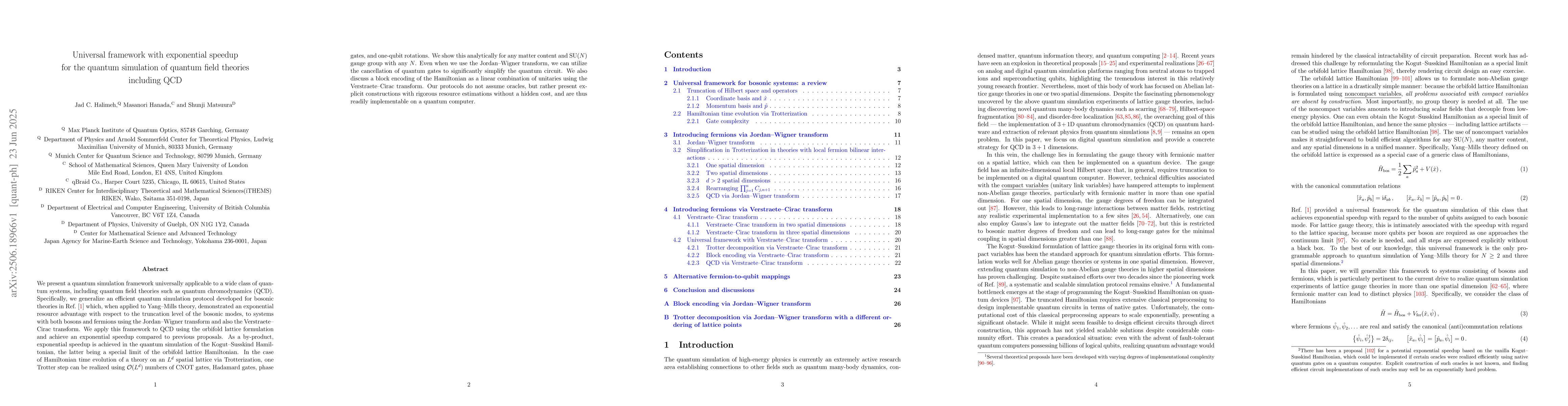 Thumbnail for Universal framework with exponential speedup for the quantum simulation
  of quantum field theories including QCD