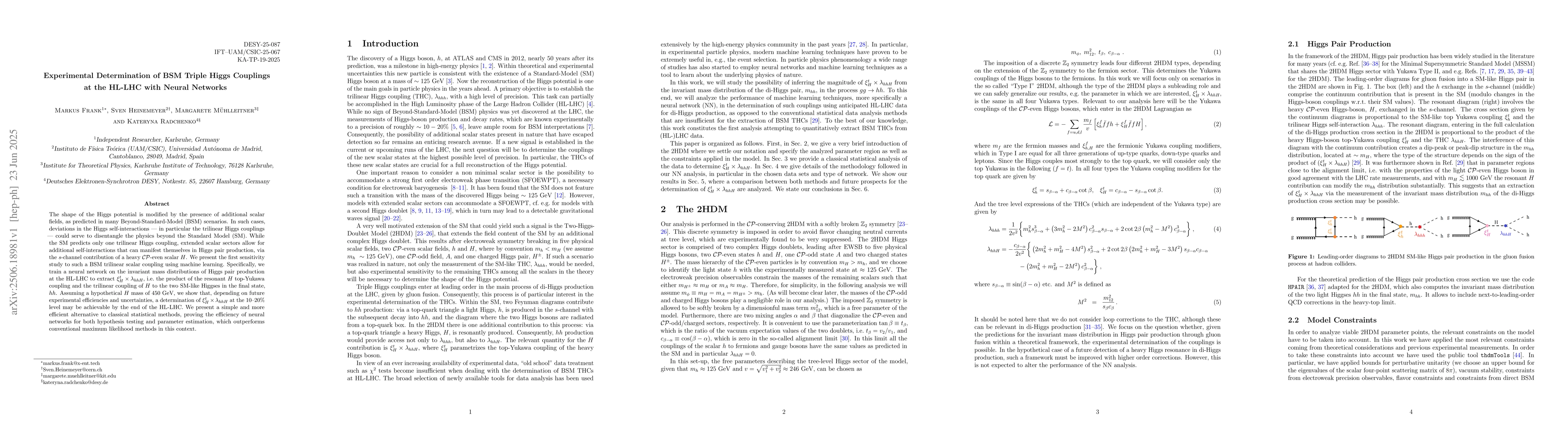 Thumbnail for Experimental Determination of BSM Triple Higgs Couplings at the HL-LHC
  with Neural Networks