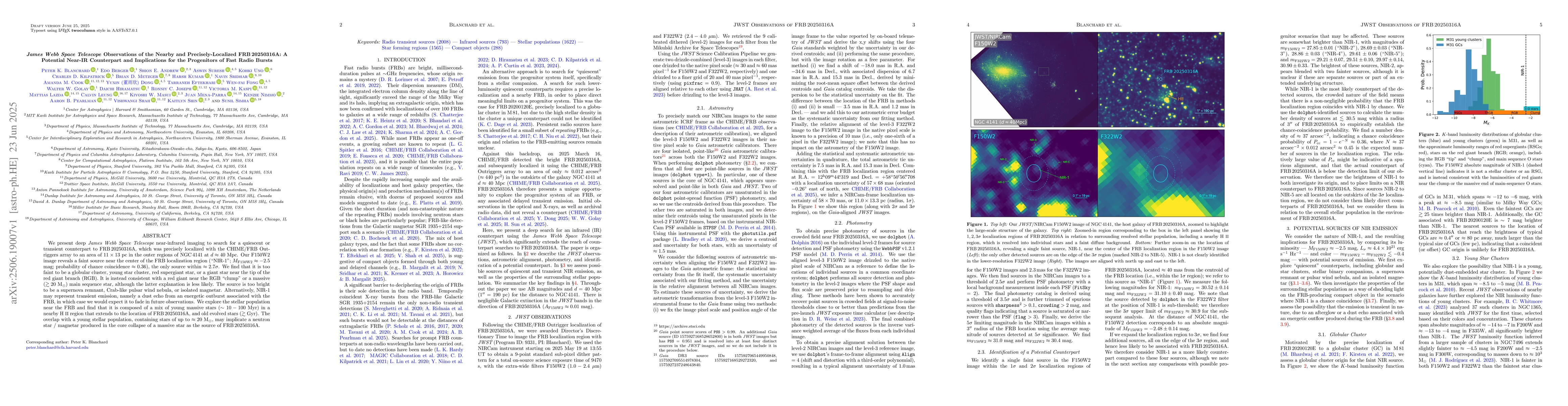 Thumbnail for James Webb Space Telescope Observations of the Nearby and
  Precisely-Localized FRB 20250316A: A Potential Near-IR Counterpart and
  Implications for the Progenitors of Fast Radio Bursts