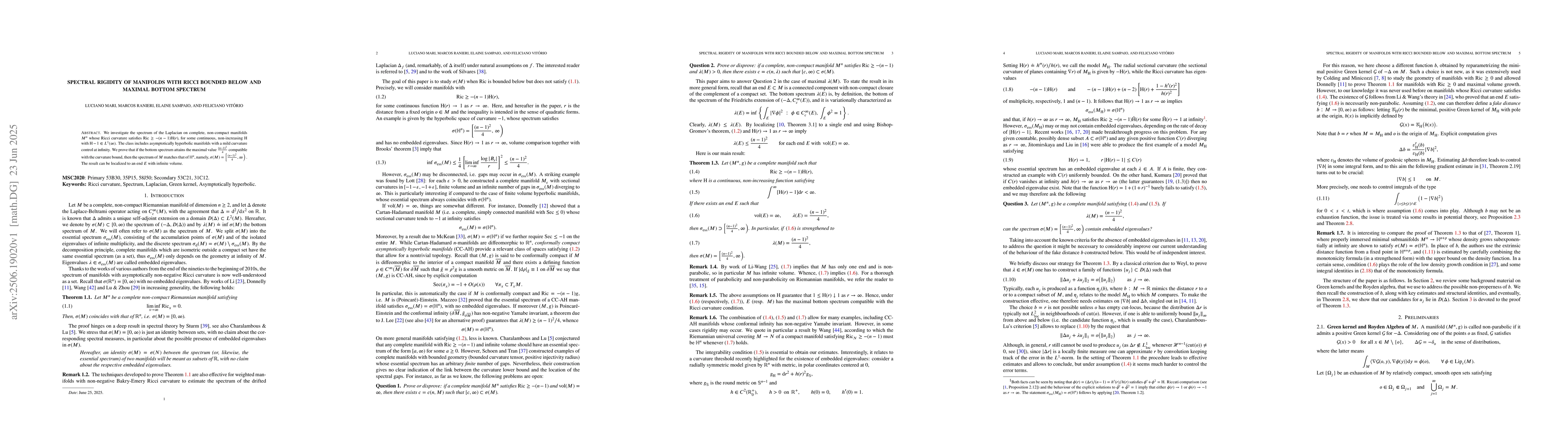 Thumbnail for Spectral rigidity of manifolds with Ricci bounded below and maximal
  bottom spectrum