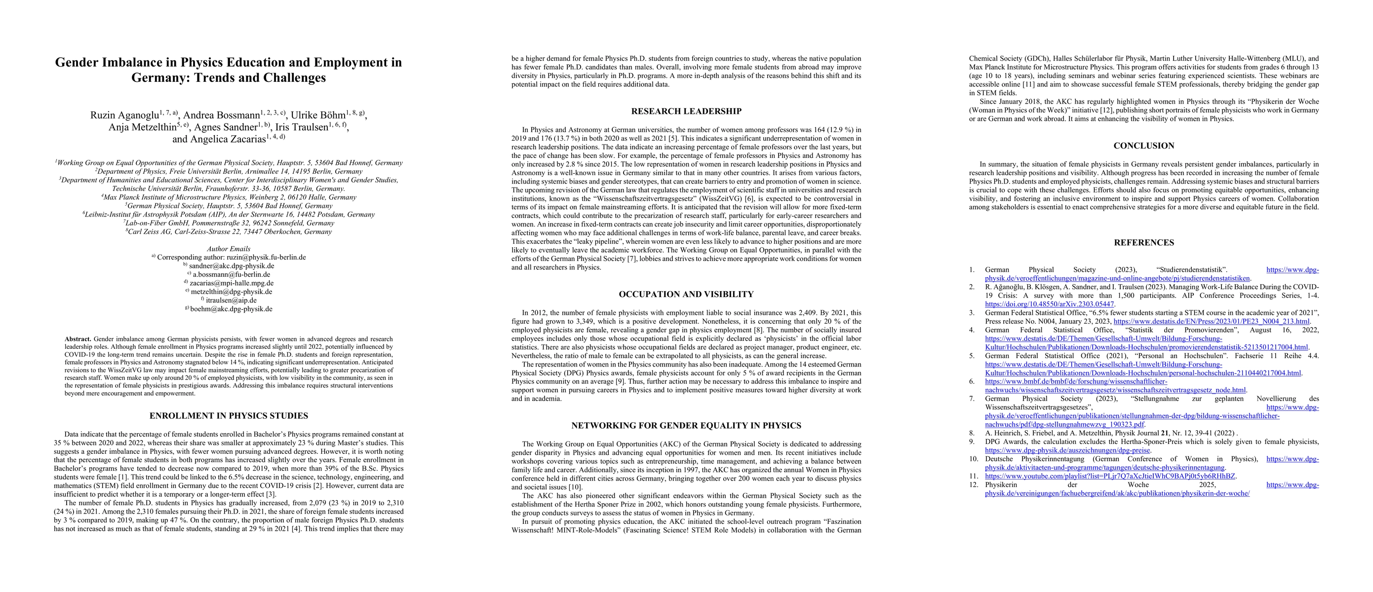 Thumbnail for Gender Imbalance in Physics Education and Employment in Germany: Trends
  and Challenges