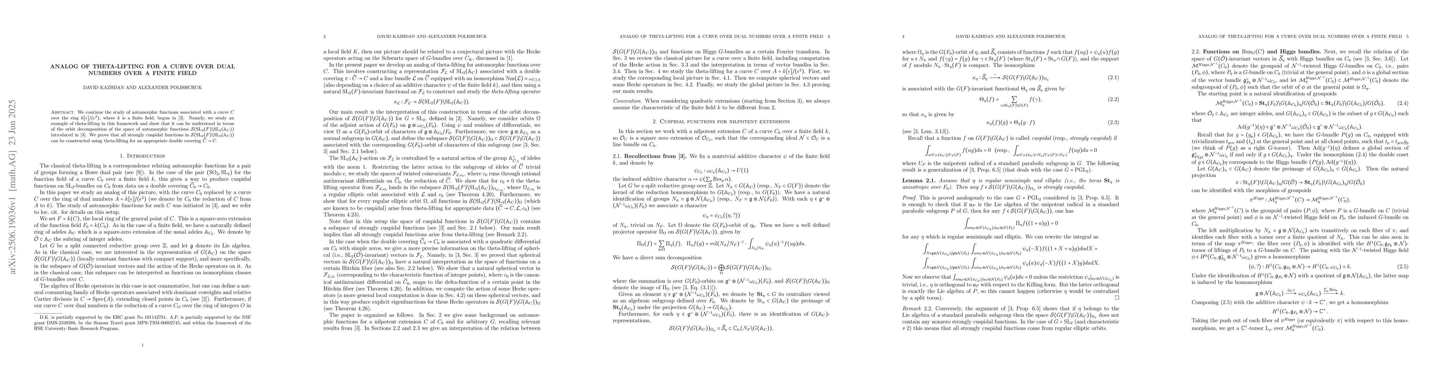 Thumbnail for Analog of theta-lifting for a curve over dual numbers over a finite
  field