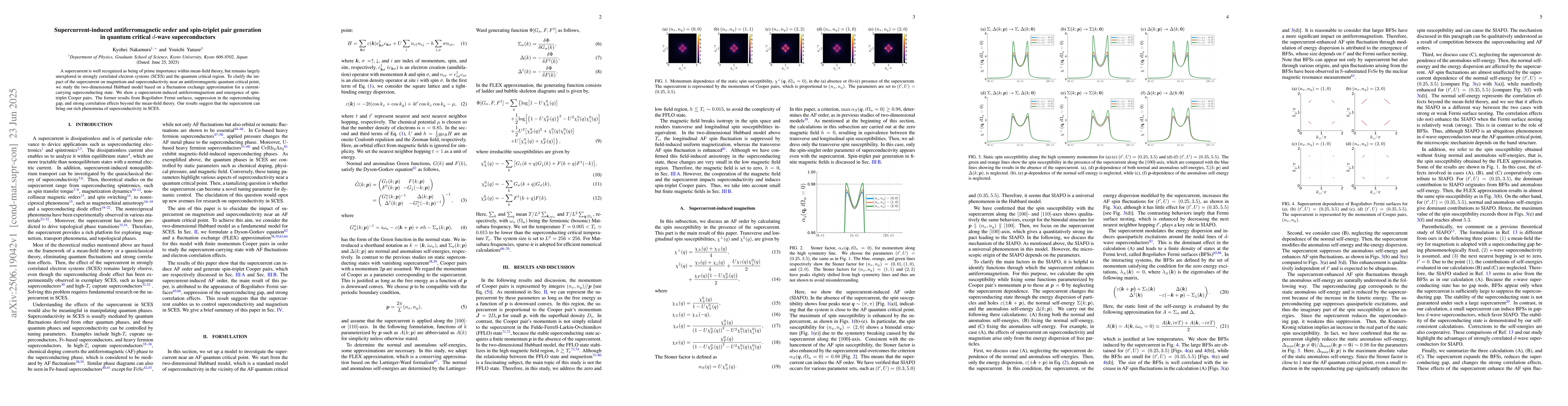 Thumbnail for Supercurrent-induced antiferromagnetic order and spin-triplet pair
  generation in quantum critical d-wave superconductors