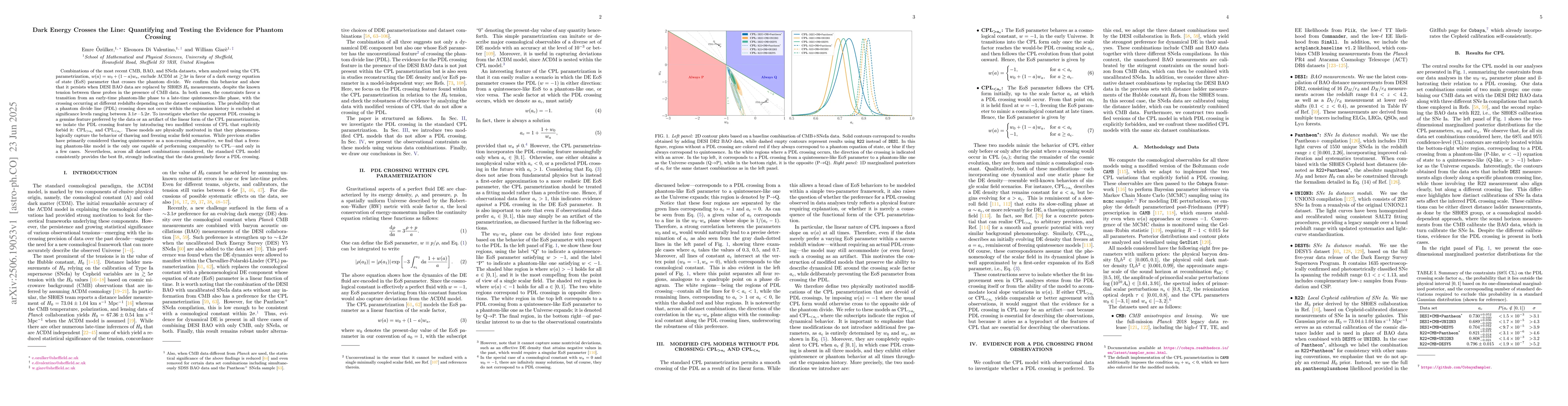 Thumbnail for Dark Energy Crosses the Line: Quantifying and Testing the Evidence for
  Phantom Crossing