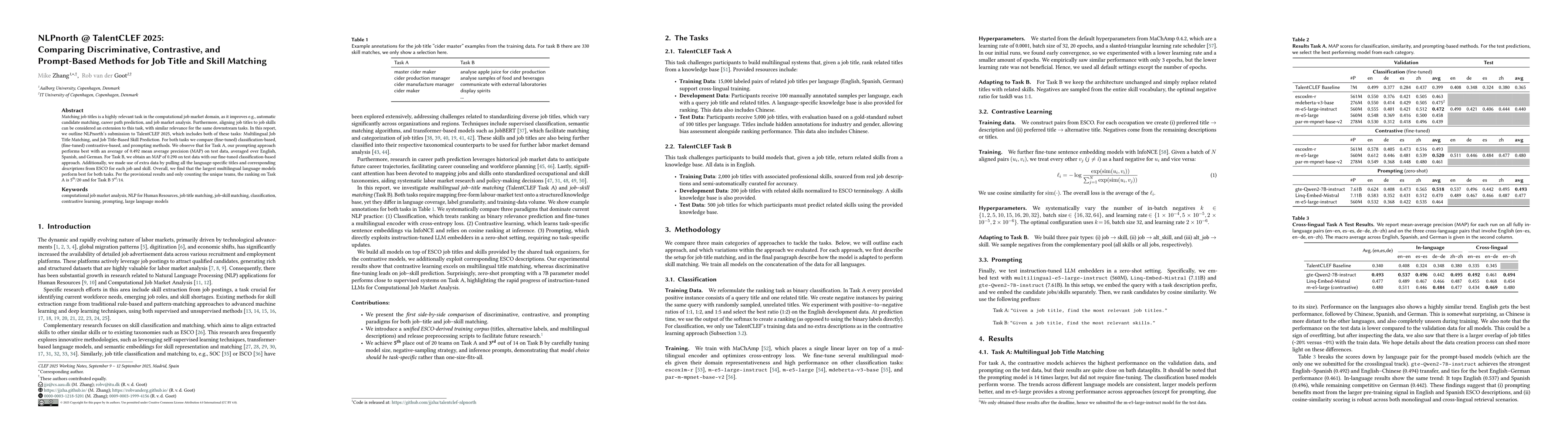 Thumbnail for NLPnorth @ TalentCLEF 2025: Comparing Discriminative, Contrastive, and
  Prompt-Based Methods for Job Title and Skill Matching