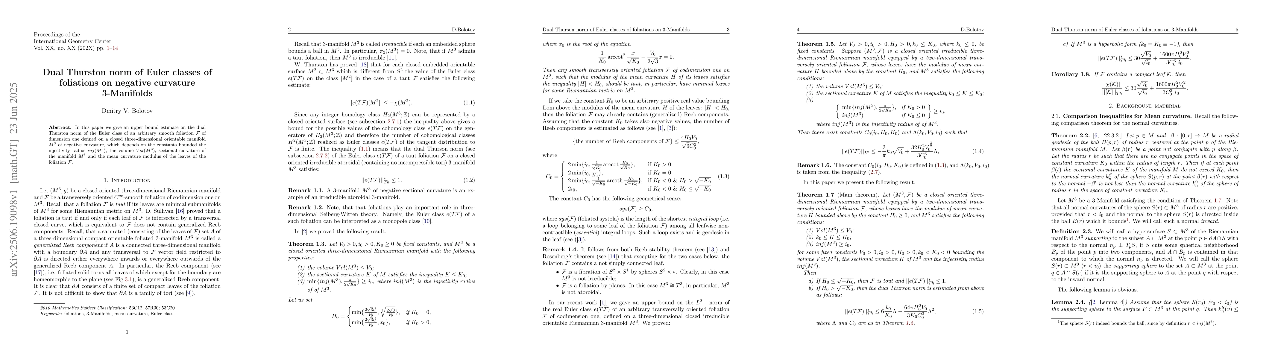 Thumbnail for Dual Thurston norm of Euler classes of foliations on negative curvature
  3-Manifolds