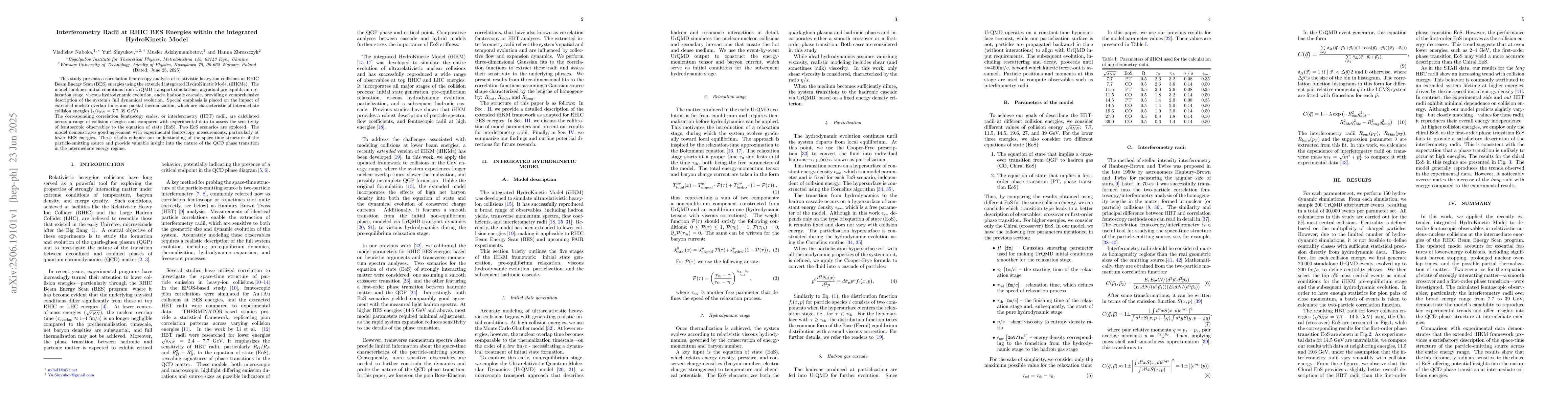 Thumbnail for Interferometry Radii at RHIC BES Energies within the integrated
  HydroKinetic Model