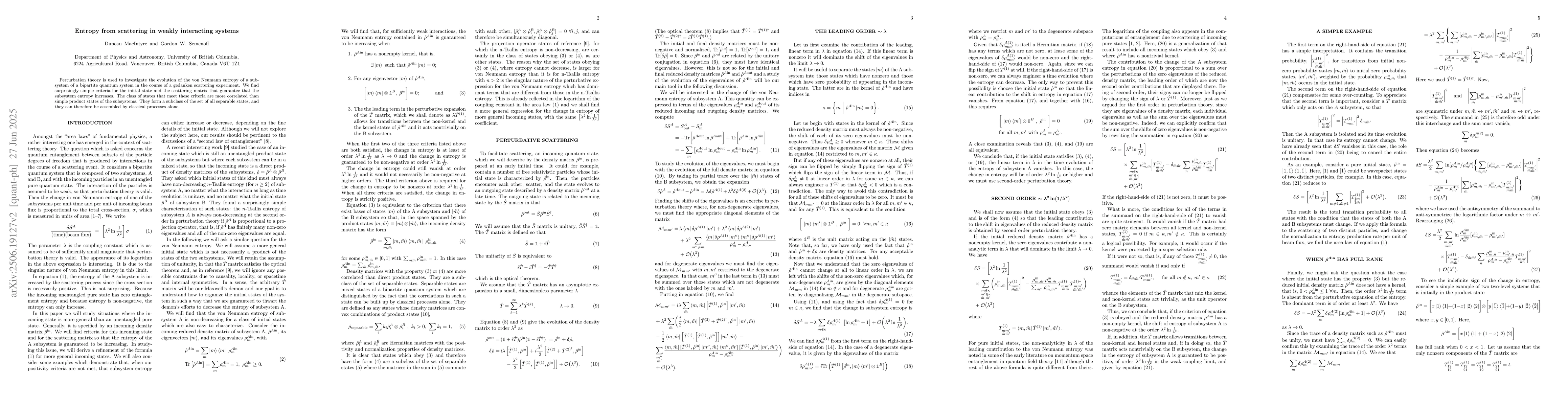 Thumbnail for Entropy from scattering in weakly interacting systems