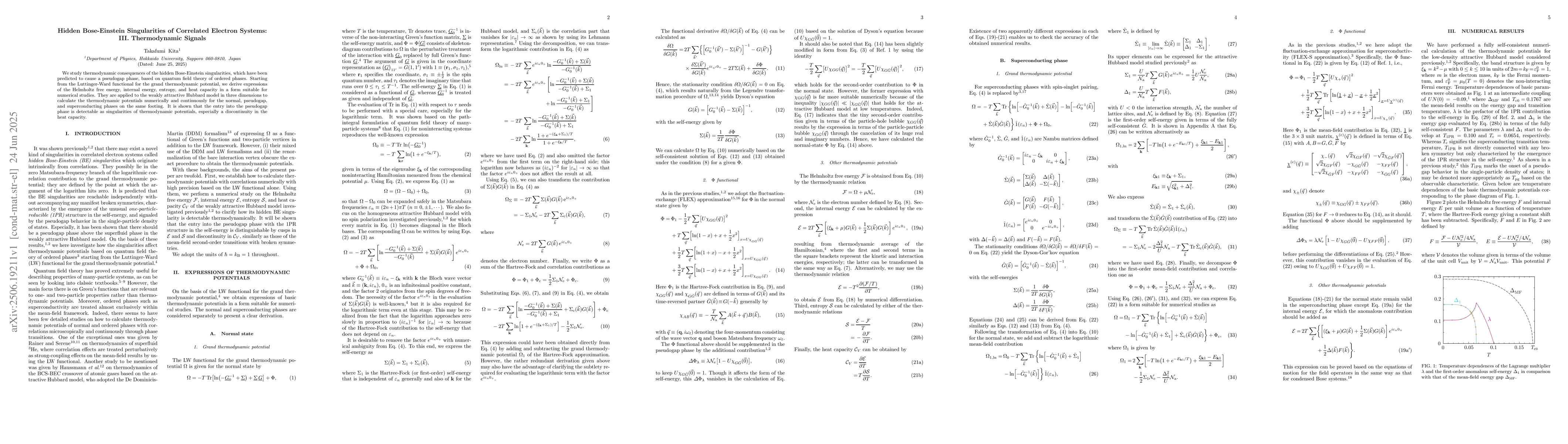 Thumbnail for Hidden Bose-Einstein Singularities in Correlated Electron Systems: III.
  Thermodynamic Signals
