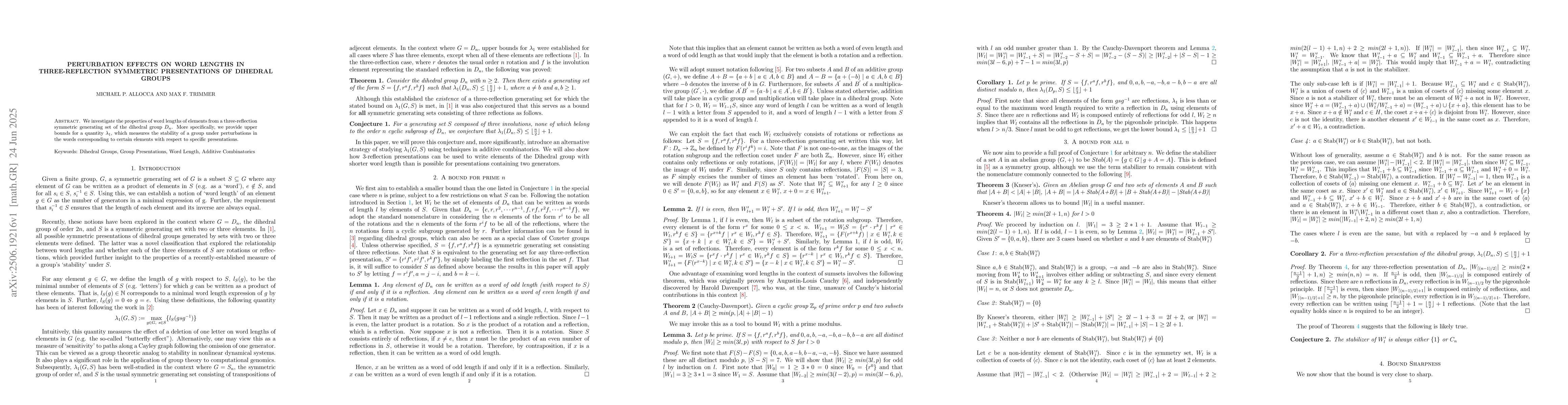 Thumbnail for Perturbation Effects on Word Lengths in Three-Reflection Symmetric
  Presentations of Dihedral Groups