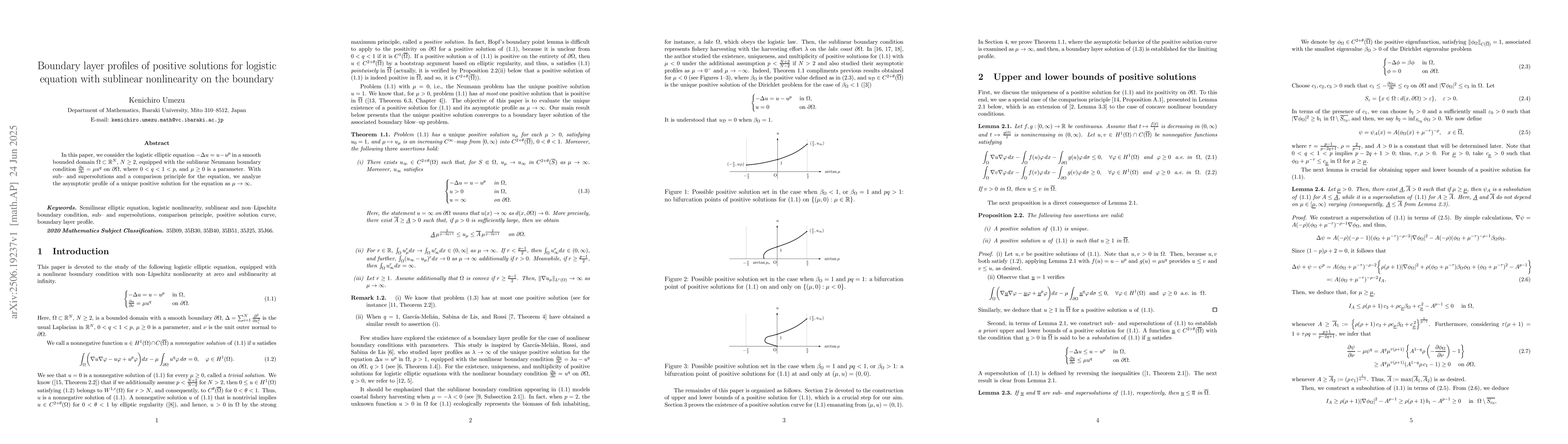 Thumbnail for Boundary layer profiles of positive solutions for logistic equation with
  sublinear nonlinearity on the boundary