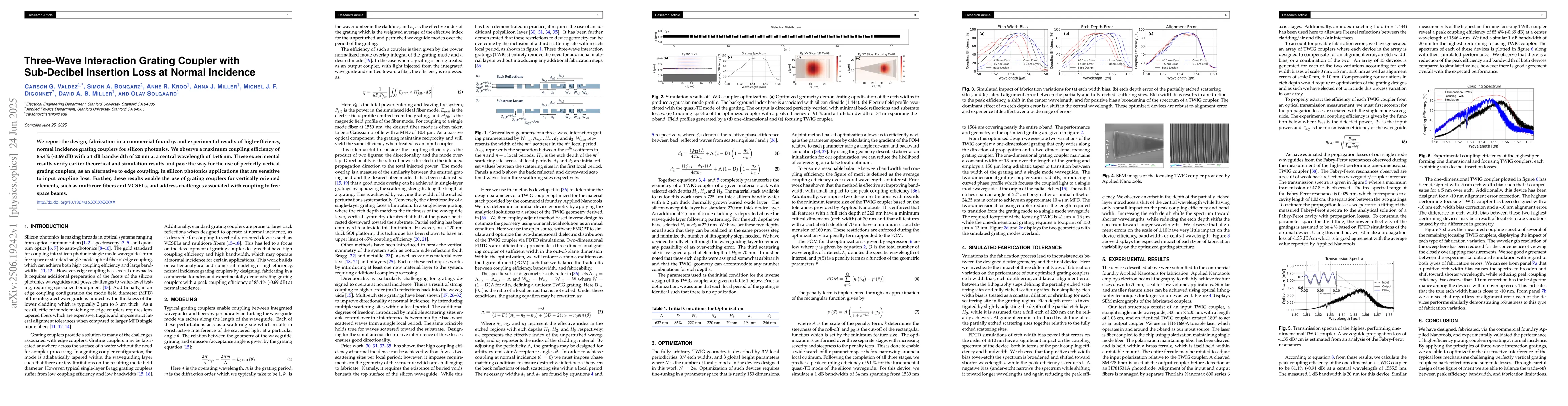 Thumbnail for Three-Wave Interaction Grating Coupler with Sub-Decibel Insertion Loss
  at Normal Incidence