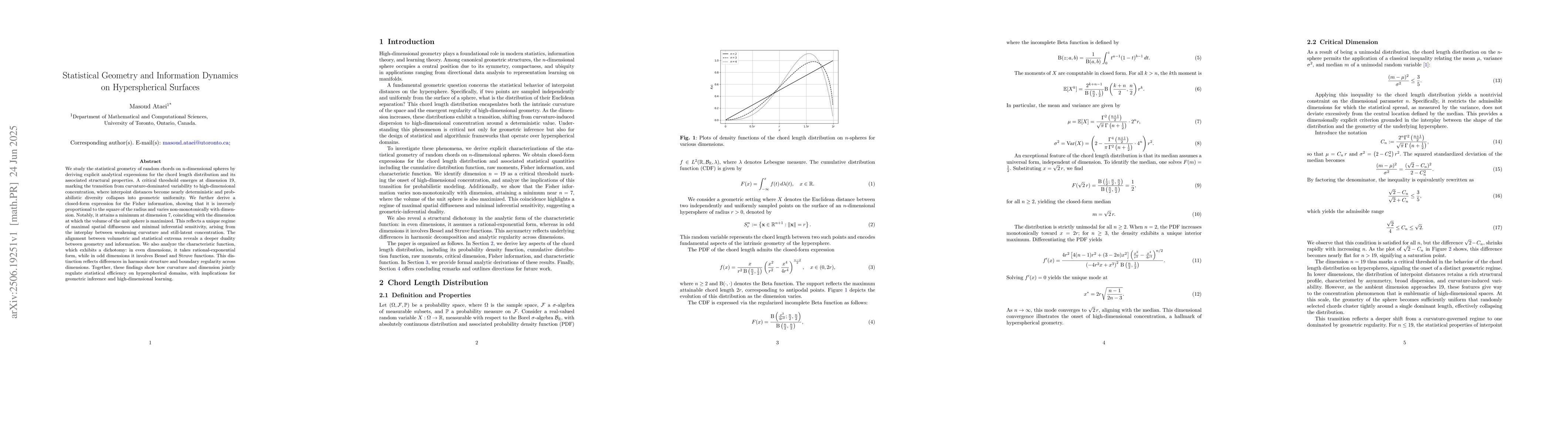 Thumbnail for Statistical Geometry and Information Dynamics on Hyperspherical Surfaces