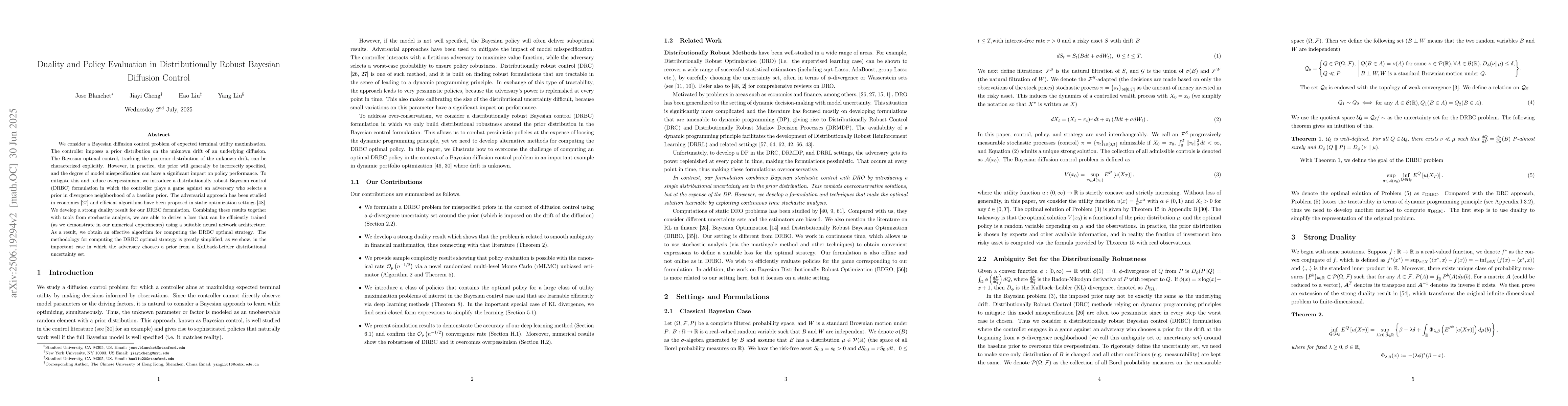 Thumbnail for Duality and Policy Evaluation in Distributionally Robust Bayesian
  Diffusion Control