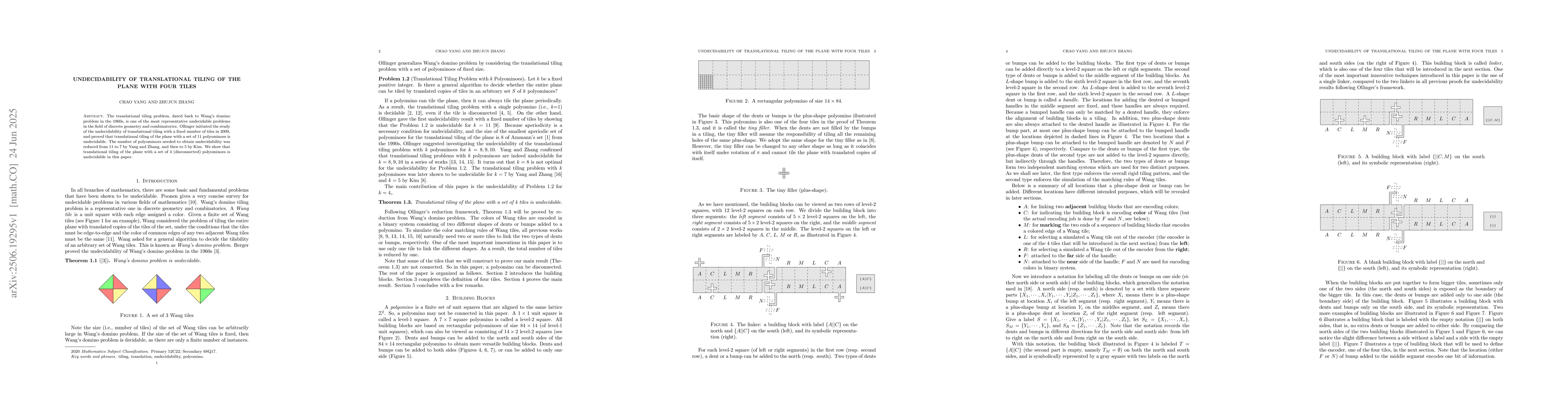 Thumbnail for Undecidability of Translational Tiling of the Plane with Four Tiles