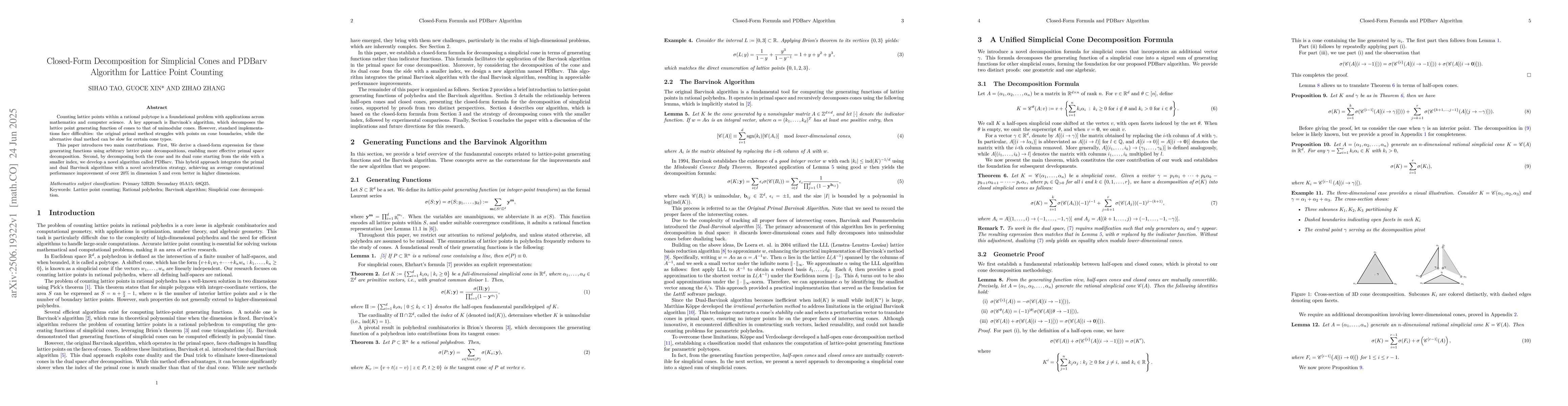 Thumbnail for Closed-Form Decomposition for Simplicial Cones and PDBarv Algorithm for
  Lattice Point Counting