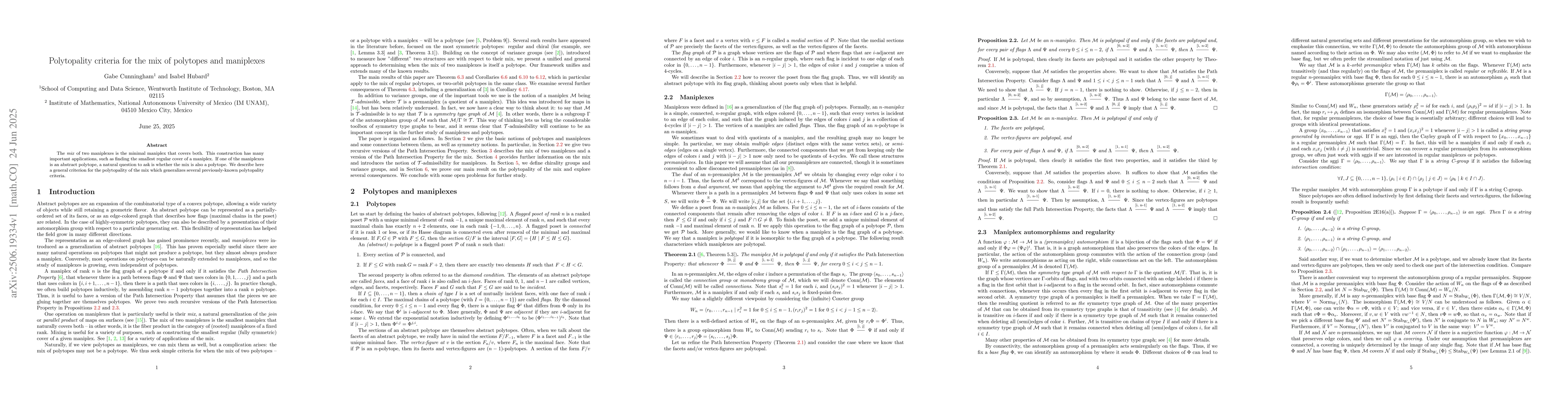 Thumbnail for Polytopality criteria for the mix of polytopes and maniplexes