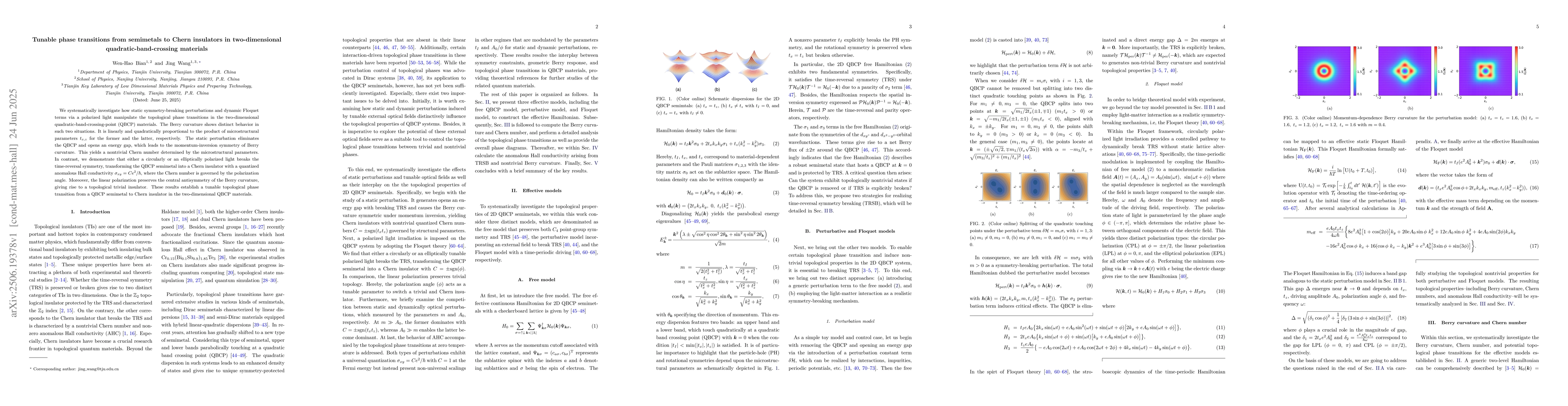 Thumbnail for Tunable phase transitions from semimetals to Chern insulators in
  two-dimensional quadratic-band-crossing materials