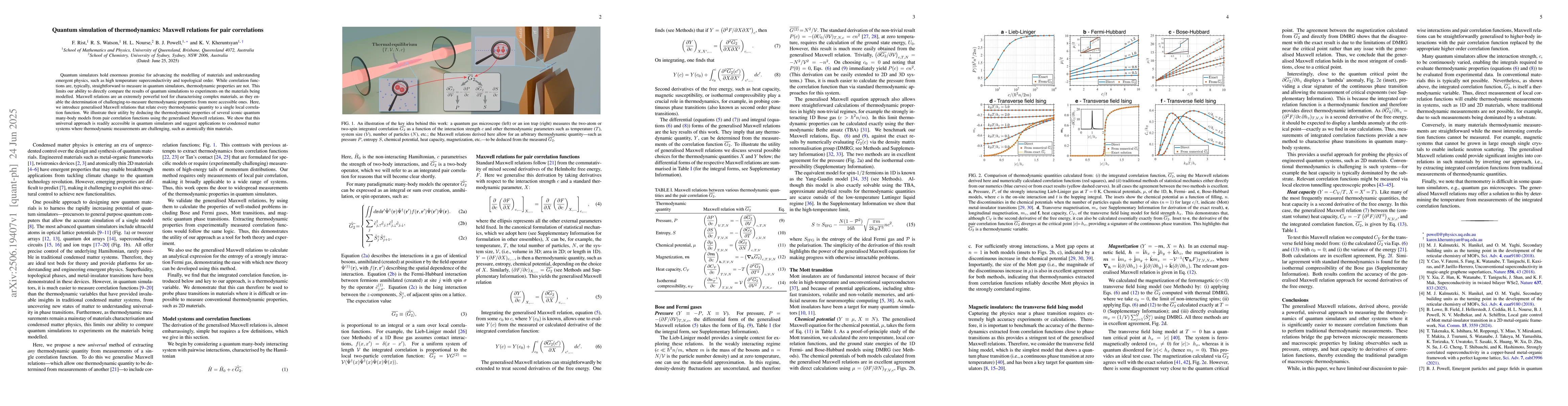 Thumbnail for Quantum simulation of thermodynamics: Maxwell relations for pair
  correlations
