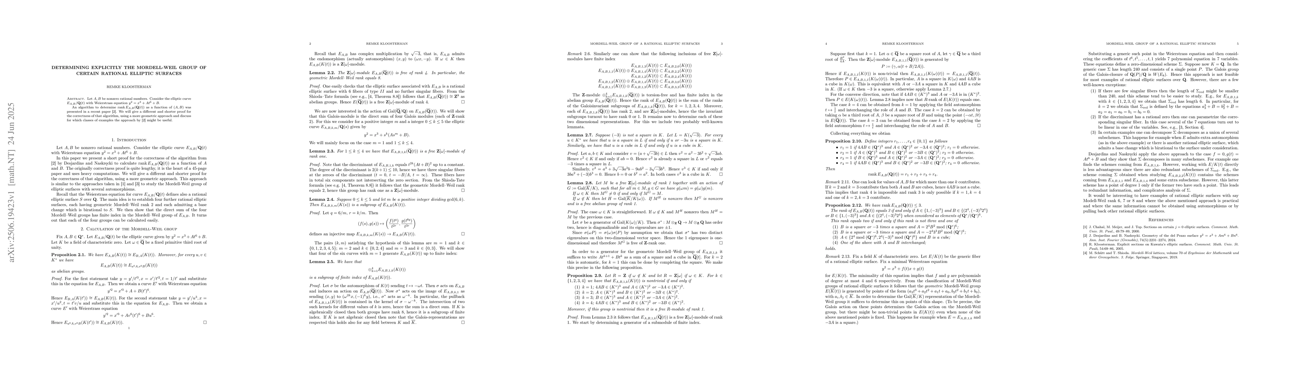 Thumbnail for Determining explicitly the Mordell-Weil group of certain rational
  elliptic surfaces