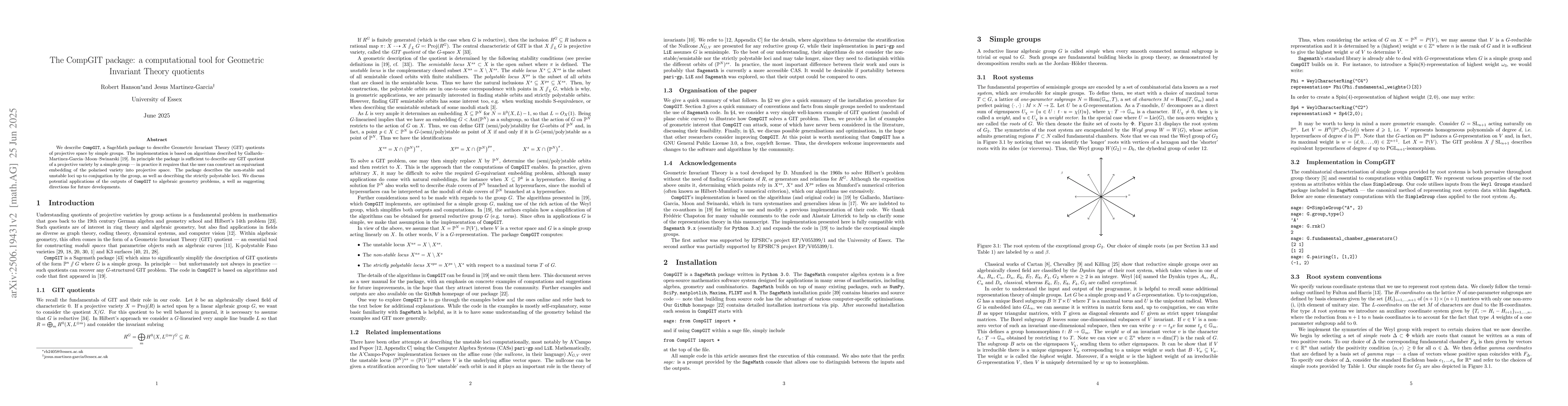 Thumbnail for The CompGIT package: a computational tool for Geometric Invariant Theory
  quotients