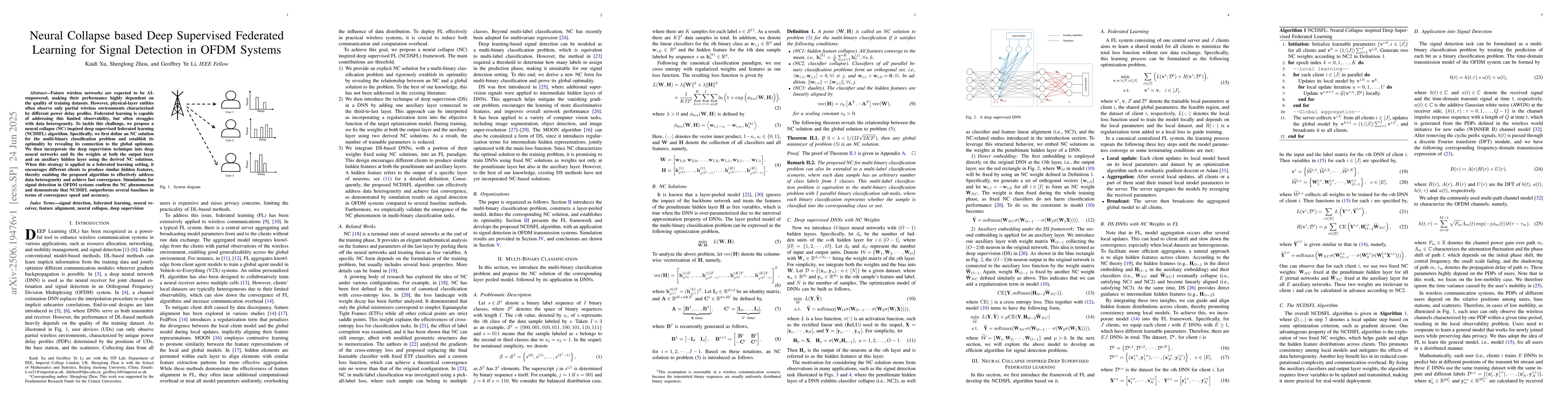 Thumbnail for Neural Collapse based Deep Supervised Federated Learning for Signal
  Detection in OFDM Systems