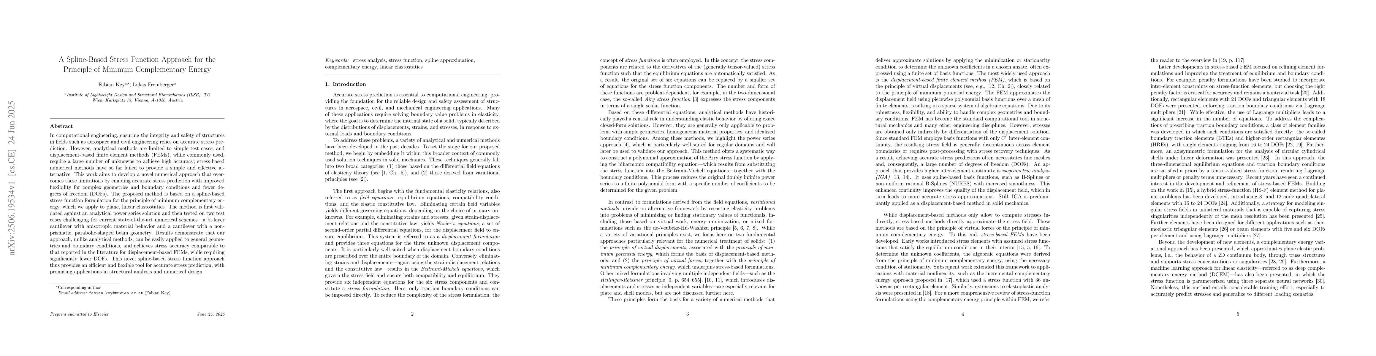 Thumbnail for A Spline-Based Stress Function Approach for the Principle of Minimum
  Complementary Energy